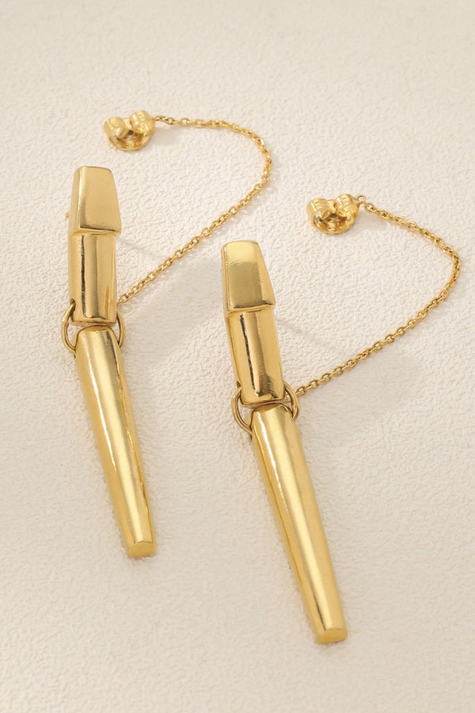 Whistle Earrings Unique Long Bar Design with Moving Lower Half in 18K Gold-Plated Brass All-Glows