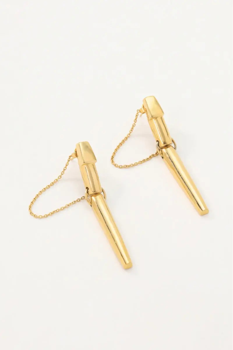 Whistle Earrings Unique Long Bar Design with Moving Lower Half in 18K Gold-Plated Brass All-Glows