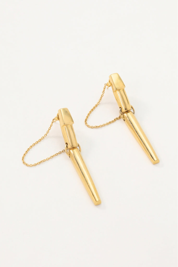 Whistle Earrings Unique Long Bar Design with Moving Lower Half in 18K Gold-Plated Brass All-Glows