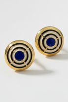 Oversized 26g cobalt blue and white enamel dome studs, retro mod statement jewelry for women.
