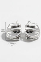 Size reference for liquid silver square statement stud earrings showing visible dimensions