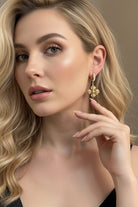 Elegant model wearing Opulence round pearl drops, perfect for a sophisticated Upper East Side gala or luxury event in New York.