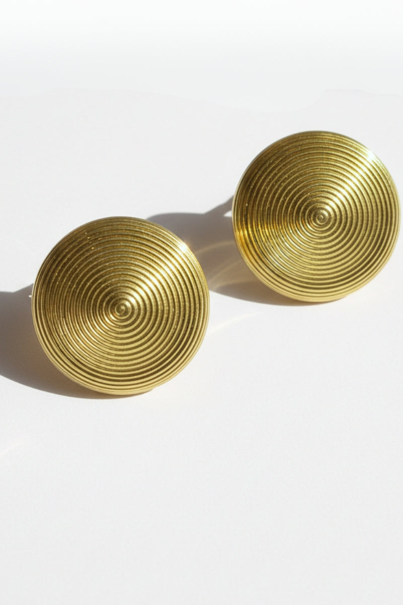 Juno ribbed dome gold stud earrings for women, 18k gold plated.