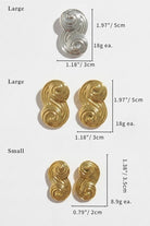 Visual comparison of Seraphina jewelry sizes: showing small (1.38") vs large (1.97") earrings in gold and silver finishes.