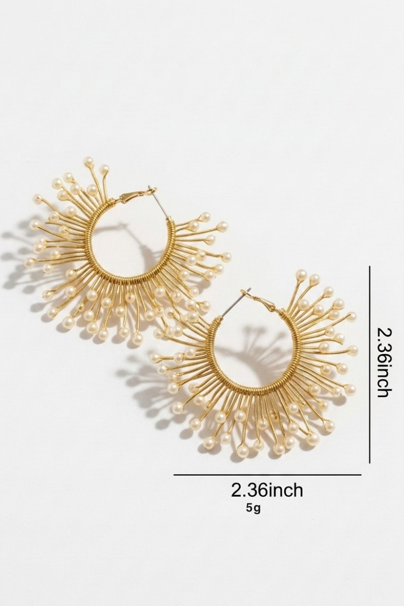 Size reference for solburst wire-wrapped beaded sunburst hoop earrings showing visible dimensions
